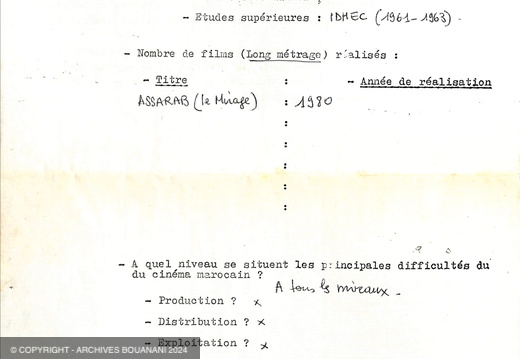 FNF questionnaire destine aux metteurs en scene de film marocains AB Le Mirage p1 verso